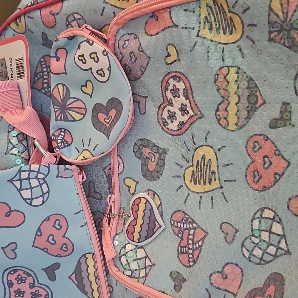 Colorful Sequined Hearts 6-Piece Backpack Set - Picture 7 of 8